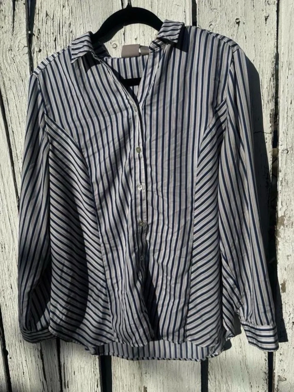 Chico's Blue & White Striped Button-Down Shirt